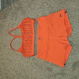 Reebok Orange Set Sports Bra and Bike Shorts Size Medium